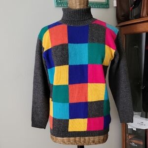Vintage PS Sport Colorblock Checkerboard Lambswool Sweater szS  BinZ